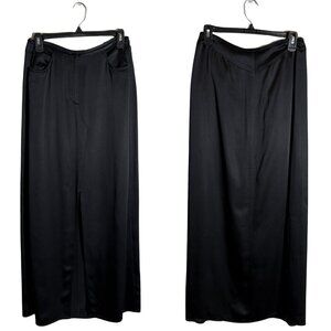 DKNY Satin Front Slit Maxi Skirt Women's 10 Black Career Formal Designer Classic